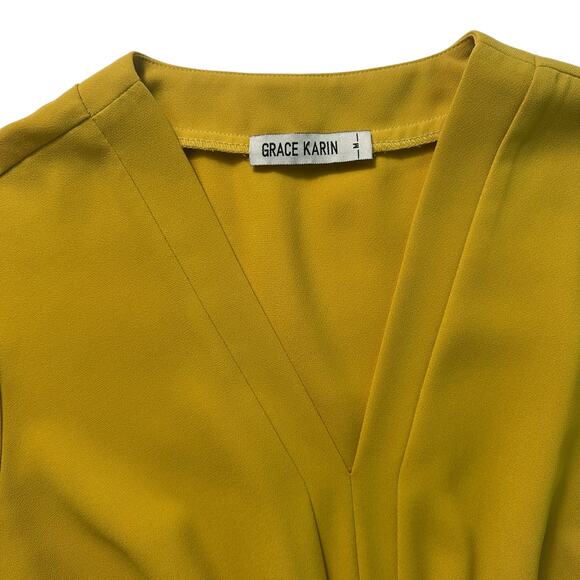 GRACE KARIN Elegant V Neck Peplum Top Tie Front Short Bell Sleeve Blouse Wmn Med - Picture 14 of 16